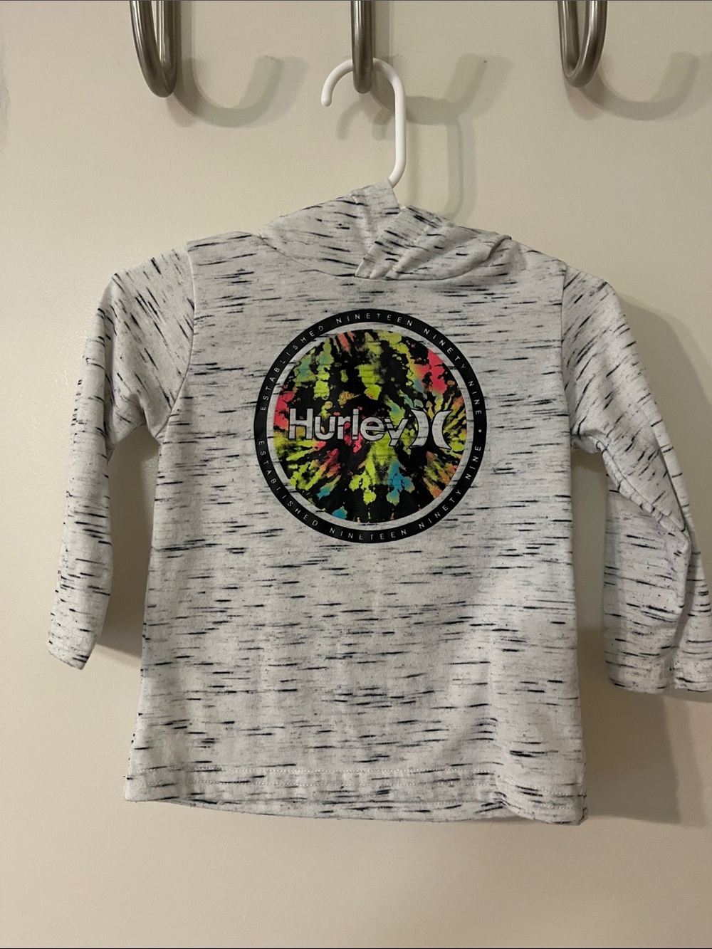 Hurley Light Gray Hoodie with Multicolor Tie-Dye Logo